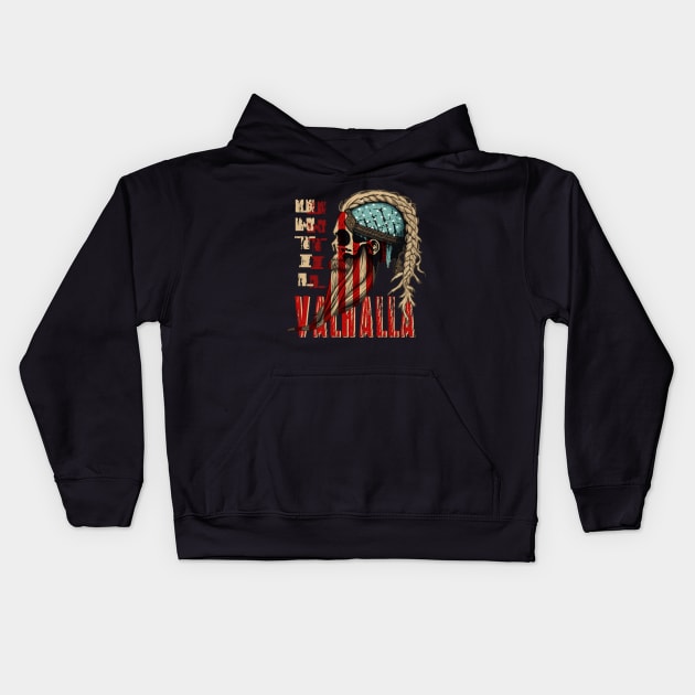 Until Valhalla US Flag Viking Vintage Norse Til Valhalla Kids Hoodie by JammyPants